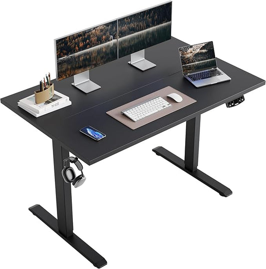 Agilestic Electric Standing Desk, 48 x 24 Inches Height Adjustable Desk, Sit Stand up Desk for Work Office Home, Splice Board, Black