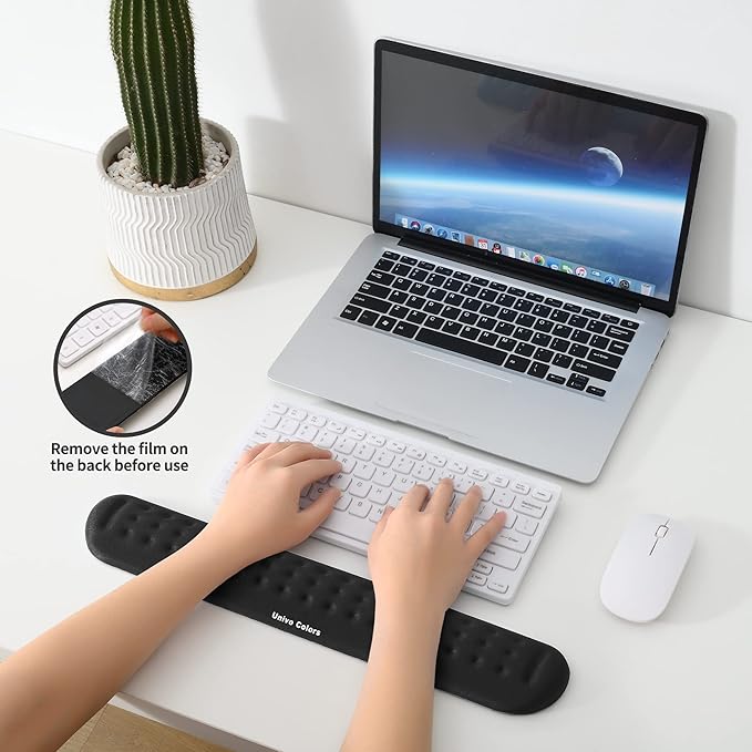 Univo Colors Black Superfine Memory Foam Keyboard Wrist Rest Soft Gel Ergonomic Wrist Support Pad for Computer, Laptop, Office, Gaming, Typing