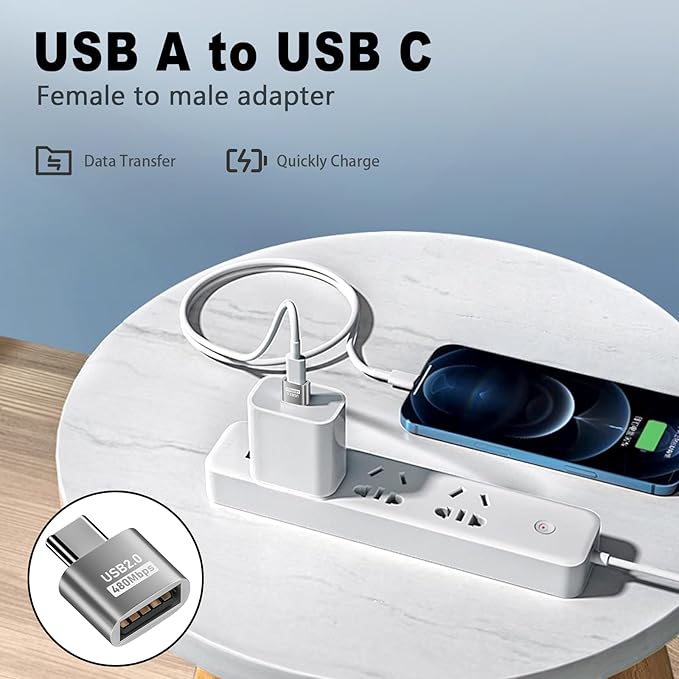 Duttek USB A to USB C Adapter 10 Pack, USB Type C Male to USB 2.0 A Female Extension Connector, USB to USB C Adapter Support 480Mbps Data Transfer, OTG Function and Charging for Phone, Laptop, 10 Pack