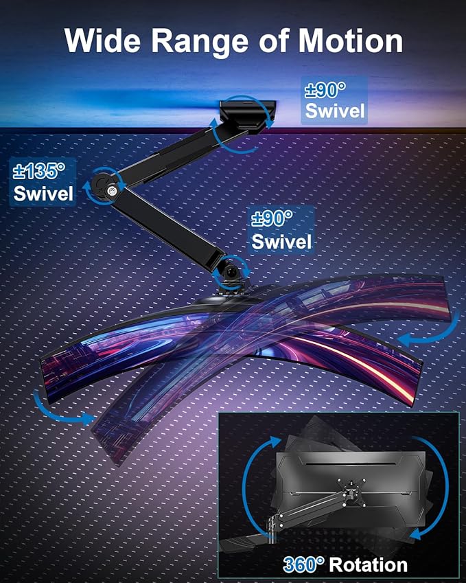 Monitor Wall Mount for Max 43", Premium Single Wall Monitor Mount Holds up to 33.1lbs Ultrawide Computer Screen, Height Adjustable Full Motion Gas Spring Vesa Wall Mount, Max 200x200mm