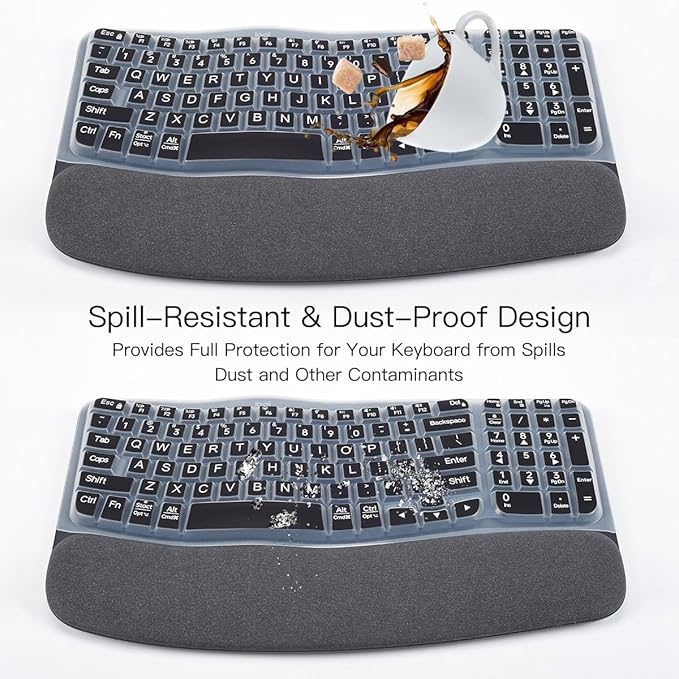 Large Print Keyboard Cover for Logitech Wave Keys MK670 Combo Keyboard Skin, Logitech Wave Keys Wireless Ergonomic Keyboard Cover Protector Skin, Logitechs Waves Key Accessories, Black