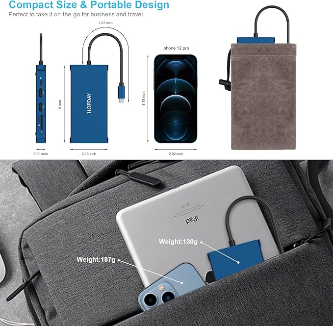 Laptop Docking Station HOPDAY 12 in 1 Triple Display Thunderbolt 3 USB C Hub Dual HDMI Multiport Adapter with VGA+Ethernet+100W PD + USB-C+4 USB+SD/TF Dock for Dell/HP/Lenovo/MacBook Pro