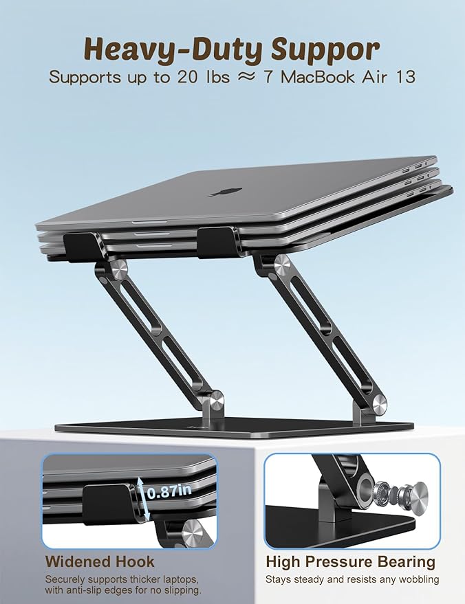 Laptop Stand for Desk – Adjustable Aluminum Laptop Riser with Unique Cat-Shaped Cooling Vent, Portable Desk Gift & Decor, Compatible with MacBook Air Pro, Dell, HP, Lenovo (10"-17.3"), Black