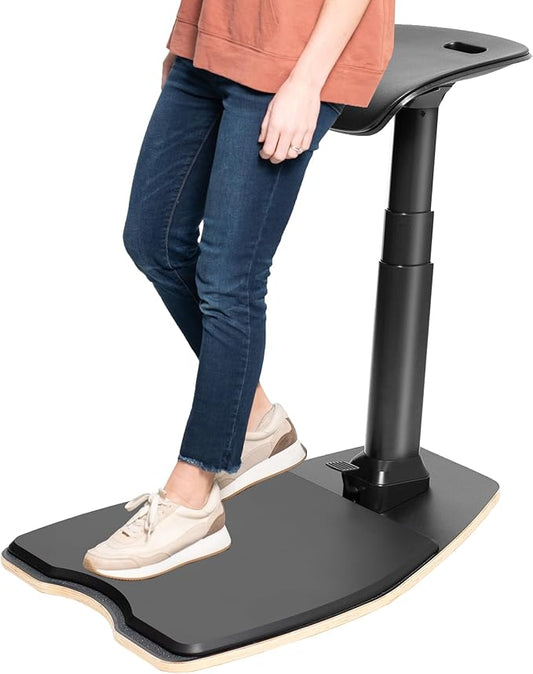VIVO Ergonomic Leaning Perch Chair with Anti-Fatigue Mat, Standing Desk Stool, Height Adjustable Home Office Posture Seat, Black, CHAIR-S02M