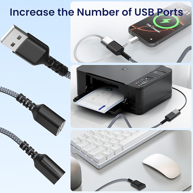 Itramax USB Splitter 1 in 2 Out 1FT,Dual Port Extender Hub,USB Splitter Y Cable Male to Female Extension Adapter,Data Power Charger Split Converter for Xbox One Series,Car,Laptop,Mac,Keyboard,PS4,PS5