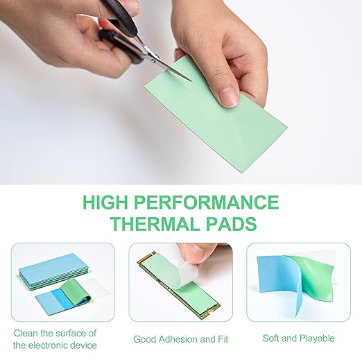 Aairhut Thermal Pad 20W/m.K, 100x50x3mm Silicone Cooling Pad Non Conductive Heat Resistance Extreme Odyssey Cover with Dual Self-Adhesive Films for PC Laptop PS4/PS5/SSD/RAM- 1 Pad
