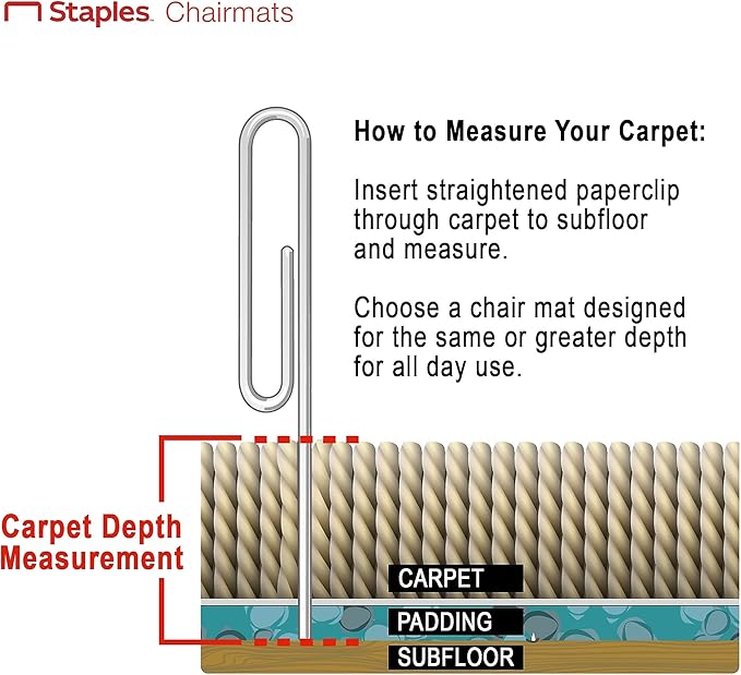 Staples Office Chair Mat, Clear Floor Mats with Lip, Medium-Pile Carpets, Extended Under-Desk Coverage, 53 x 45 Inch, Smooth Glide