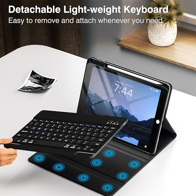 OYEEICE Keyboard Case for iPad 9.7 inch 6th 2018, 5th Gen 2017 - Wireless Detachable Keyboard, Smart Folio Cover with Pencil Holder for iPad 6th/5th Gen & iPad Air 2nd - Black