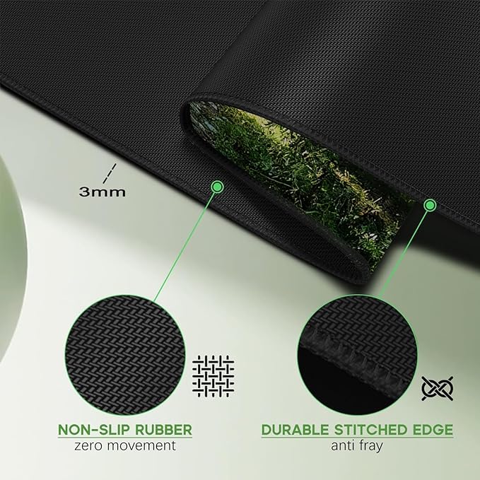 Morning Mist Forest Mouse pad, Micro-Woven Fabric Desk pad,Large Green Tree Natural Scenery Desk mat with Sewn Edges, Anti-Slip Rubber Base, Suitable for Office laptops, Size 31.5×11.8 in