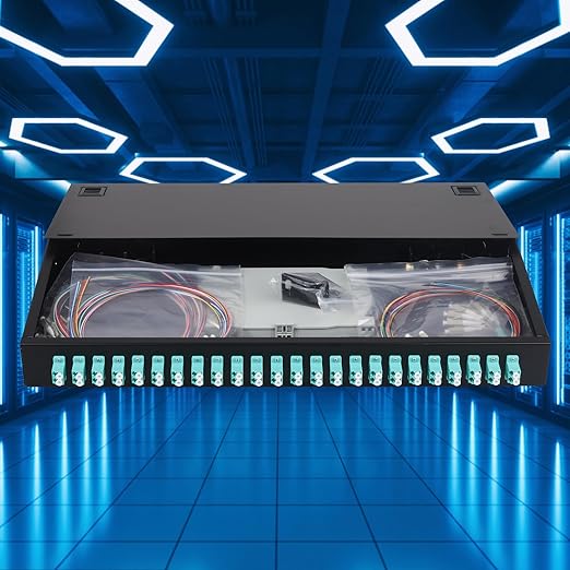 LC-MM 24 Duplex 48 Port Rack Mount Enclosure Box with Splice Tray Multimode LC-OM3 Kit (Includes 1.2 Meter Pigtail and 24PC Coupler)