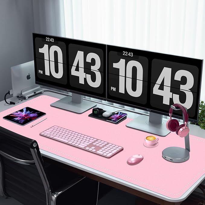PU Leather Desk Pad Protector, Non-Slip Large Mouse Pad & Keyboard Mat, Waterproof Office Desk Mat, 35.4" x 17", Fairy Tale Pink