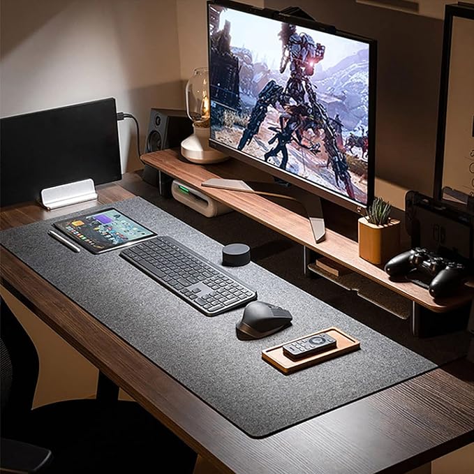 DAWNTREES Large Felt Desk Mat, 40''x16'' Non-Slip Full Desk Mouse Pad, Office Computer Desk Mat for Keyboard,100X40cm Felt Desktop Mat for Desk Pad Protector