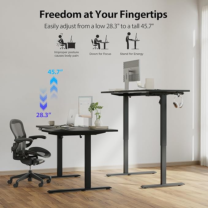 Agilestic Electric Standing Desk, Height Adjustable Desk, 63 x 35 Inch Sit Stand up for Work Office Home, L Shaped Ergonomic Rising Computer Table with Memory Preset, Black