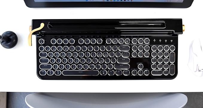 FINEDAY Keyboard 2.0 Plus, 2.4G Wireless & Bluetooth, 104 Keys, Blue Switch, 5000mAh, Retro Mechanical Keyboard with Korean/English Keycaps for PC/Mac/Phone (Korean Keycaps)