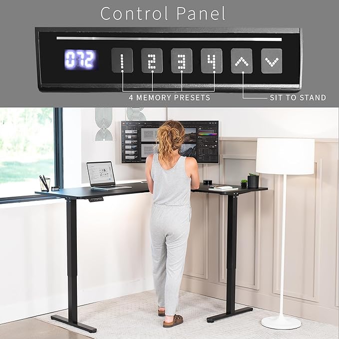 VIVO Corner Standing Desk, 63 x 47 inch Reversible L-Shaped Workstation, Electric Height Adjustment, Home, Office, and Reception Rooms, Black Table Top Black Frame, DESK-E3CTB-47