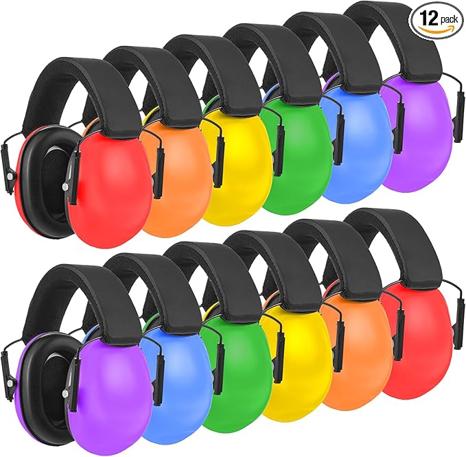 Amylove 12 Pcs Kids Ear Protection Noise Cancelling Headphones Ear Muffs Bulk 27db Adult Noise Reduction Hearing Earmuff(Universal Fit (kids & Adults),Rainbow Style)