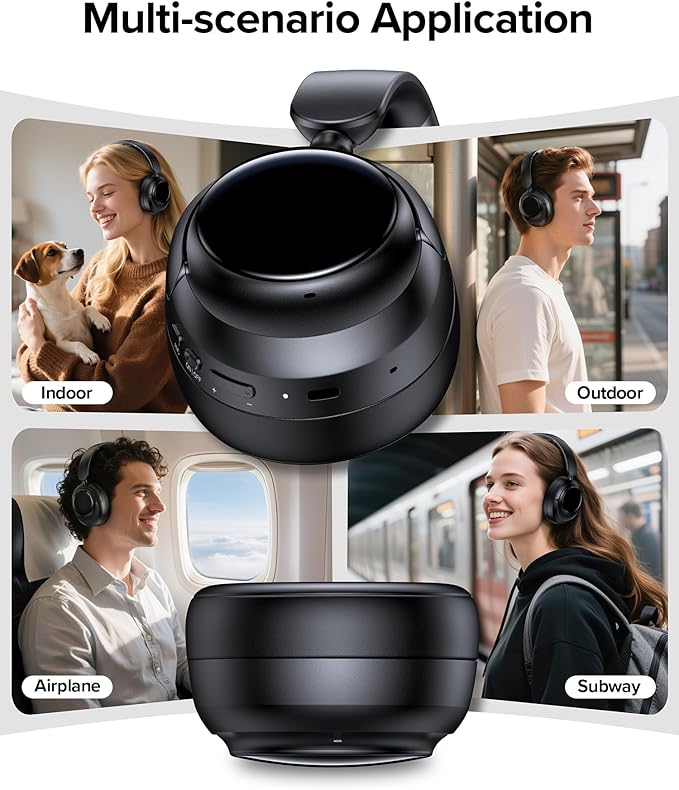 Hybrid Active Noise Cancelling Headphones,120H Playtime Bluetooth 6.0 Over Ear Headphones with Hi-Res Audio,5 ENC Mics Clear Call,HiFi Stereo Foldable Wireless Headphone Headset for Travel Office Game