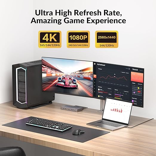 AV Access iDock P10 KVM Docking Station Dual Monitor for Laptop & Desktop, KVM Switch 2 Monitors 2 Computers with Ethernet, EDID, 4K@60Hz Dual HDMI Display, 4xUSB-A, 1xUSB-C, Power Supply for Laptop
