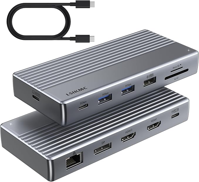 USB C Docking Station 3 Monitors,11 in 1 Laptop Docking Station Dual Monitor with Dual HDMI 4K@60hz+DP 4k@60Hz+Ethernet+3USB+1USB C+PD+SD/TF,USB C Hub Multiport Adapter for Dell/HP/Surface/Lenovo