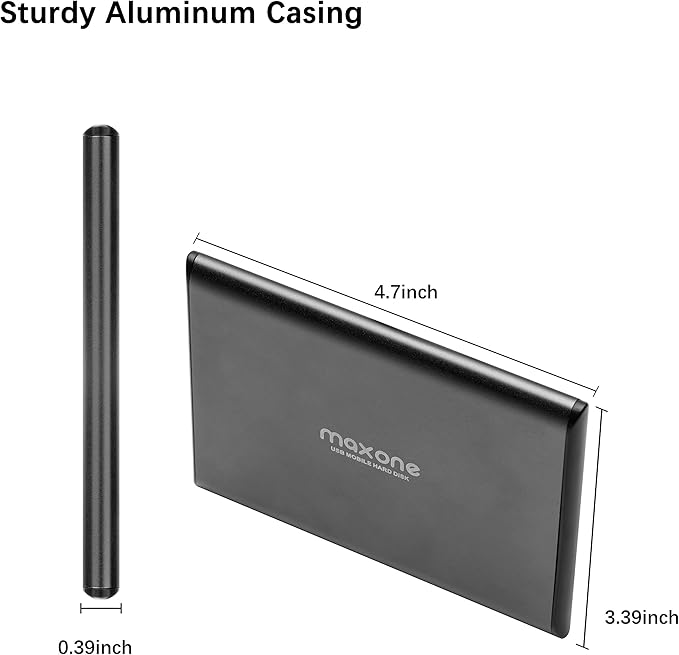 Maxone 500GB Ultra Slim Portable External Hard Drive HDD Compatible with PC, Laptop, Grey