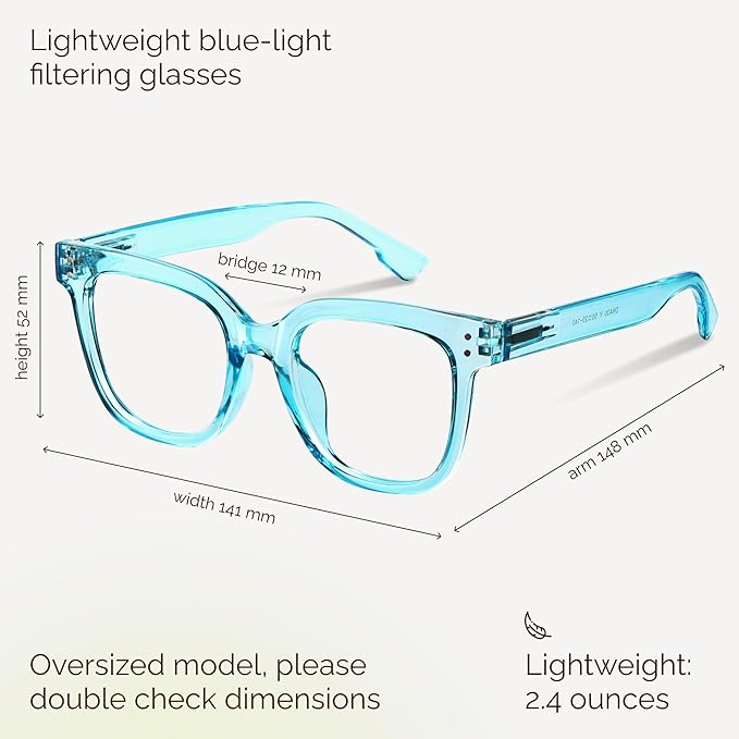miyya Blue Light Glasses for Women & Men – Oversized UV & Blue Light Blocker Chunky Frames, Stylish Eyewear Accessories