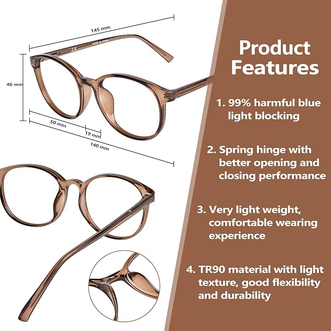 OPTOFENDY Blue Light Glasses for Women, TR90 Fashion Blue Light Blocking Glasses for Computer