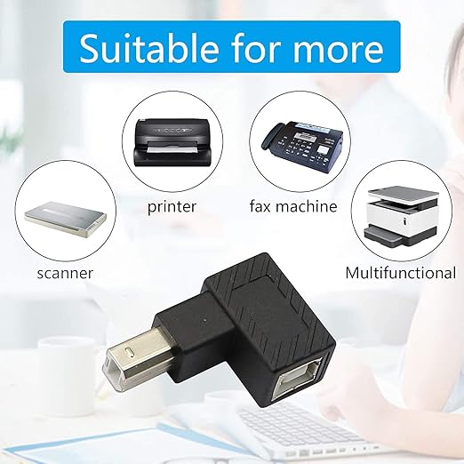 90 Degree USB B Printer Adapter, 2 Pack Left & Right USB Type B Male to Female Printing and Data Transferring Extension Adapter Connector for Printer Scanner HDD (Left & Right)