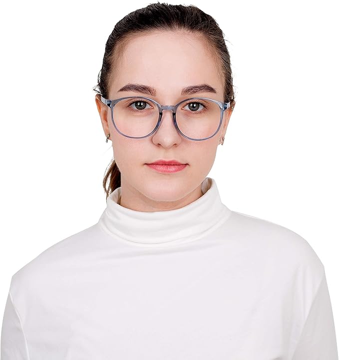 LifeArt Round Blue Light Blocking Glasses, Computer Glasses, Gaming Glasses, TV Glasses for Women Men (Light Blue, 5.75 Magnification)