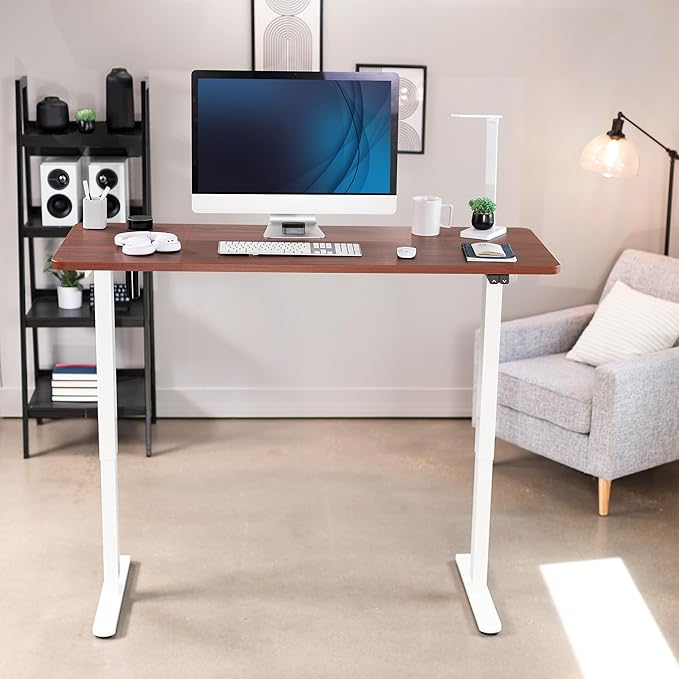 VIVO Electric 60 x 24 inch Stand Up Desk, Height Adjustable, Dark Walnut Top White Frame, Home and Office Furniture Sets, DESK-KIT-W06D