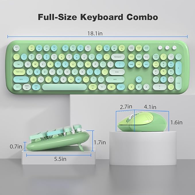 KNOWSQT Wireless Keyboard and Mouse Combo Pale Green - Colorful 104 Key 2.4G Round Keycap Typewriter Keyboards, USB Dongle Plug and Play, for Laptop, Windows, PC, Mac, Desktop