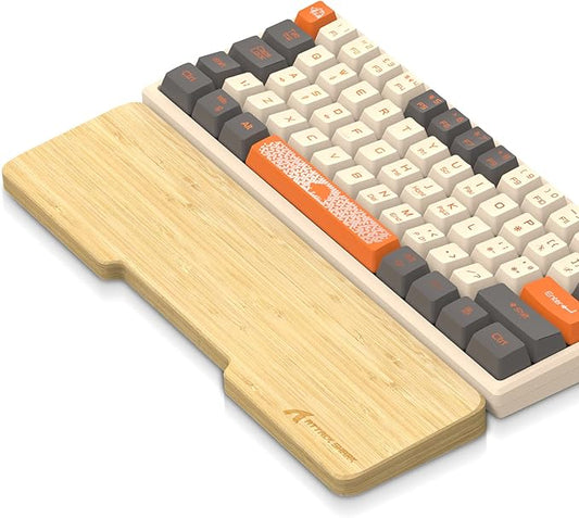 ATTACK SHARK Bamboo Wrist Rest for Computer Keyboard，Ergonomic Hard Palm Rest for Comfortable Typing Pain Relief，Anti-Slip Wrist Support for Office, Gaming, Laptop (61 Key)