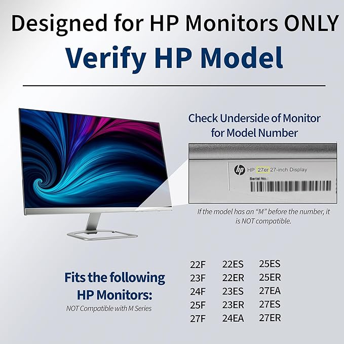 VIVO Quick Attach VESA Adapter Designed for HP Monitors 27er, 27es, 27ea, 25er, 25es, 24ea, 24es, 23er, 23es, 22er, 22es, 22f, 23f, 24f, 25f, 27f, 27fw VESA 75x75m and 100x100mm, MOUNT-HP27ER
