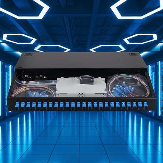 SC-UPC 24 Simplex 24 Port Rack Mount Enclosure Box with Splice Tray Singlemode SC-UPC Kit (Includes 1.2 Meter Pigtail and 24PC Coupler)