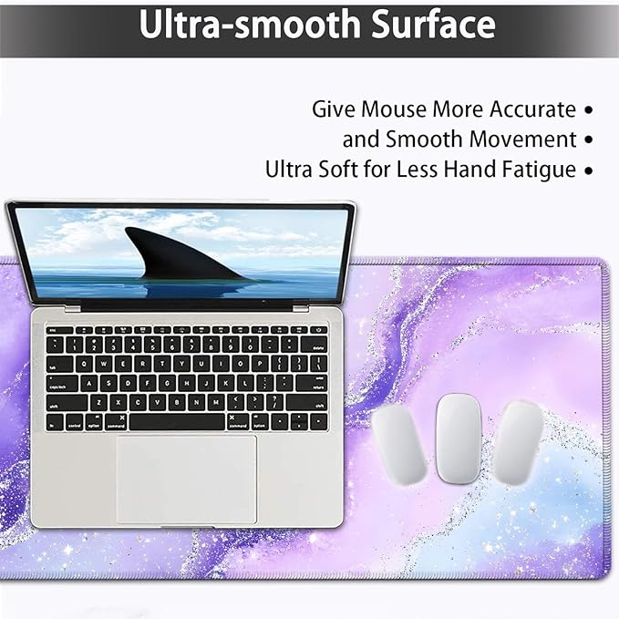Large Mouse pad and Keyboard Support Set, Ergonomic Memory Foam Keyboard Wrist Rest, Extended Gaming Mouse Pad with Stitched Edges, Purple Glitter Agate XXL Desk Mat (31.5 X 11.8 in)
