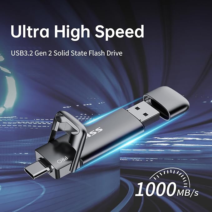 SSK 4TB SSD USB C Drive up to 1000MB/s,Fast External SSD Dual Drive Type-C + USB-A 3.2 Gen 2 Solid State Thumb Drive,Memory Stick for iPhone 15/PS4/Android Phone/Tablet/Windows/Mac