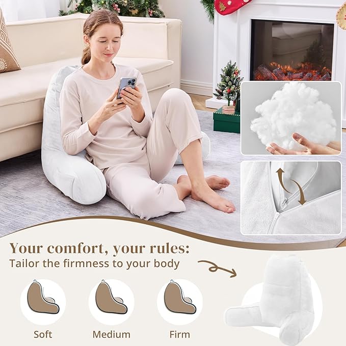 Sasttie Reading Pillow, Pillows for Reading or Relaxing – Ergonomic Support for Head, Neck, Back, and Lumbar, 21-Inch, White