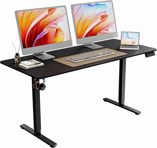 ERGOMAKER 63" Electric Standing Desk, Adjustable Height, Sit Stand Up Desk for Home Office & Computer Workstations, Memory Controller, Black
