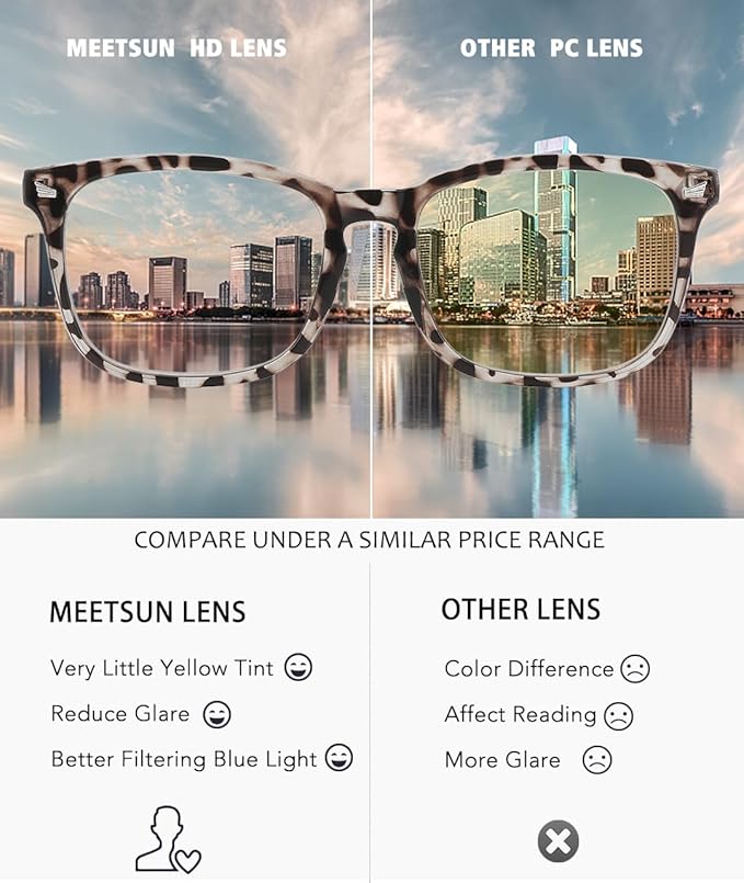 MEETSUN Blue Light Blocking Glasses Women Men, Anti Eye Strain Headache (Sleep Better),Computer Glasses UV400 Transparent Lens (Leopard tortoise-Transparent Clear Lens, 53)