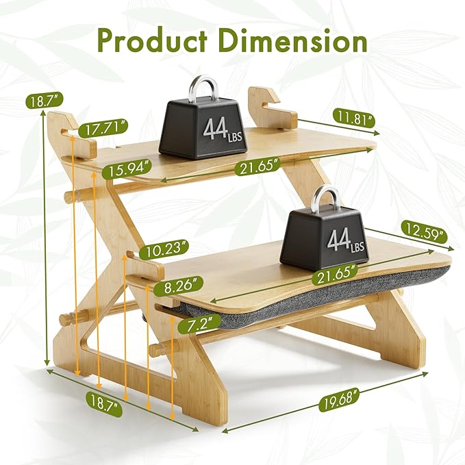 Amazer Standing Desk Converter, 22 inch Bamboo Small Sit Stand Up Desk Riser with Lap Desk Computer Desktop Desk Converter for Monitor and Laptop with Keyboard Tray