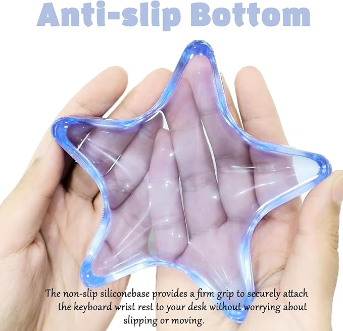 Gel Wrist Rest for Keyboard and Mouse Transparent Blue Sea Star Elbow Pad Cushion Ergonomic Cute Clear Cool Mouse Wrist Pad Silicone Non-Slip Support for Computer Gaming Office Hand Pillow Ocean Beach