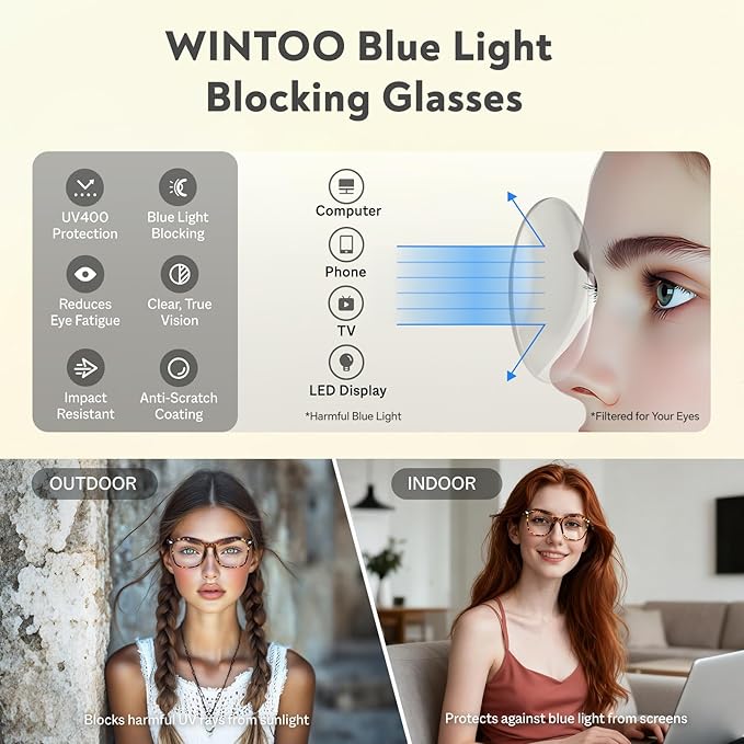 Blue Light Glasses for Woman Men | 99% Blue Light Blocking Glasses for Computer Gaming TV Phone Screen Square Frame | Anti Eyestrain & UV Glare Protection - 2 Pair