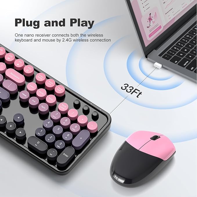 KNOWSQT Wireless Keyboard and Mouse Combo - Blackpink-Gradient Colorful 2.4G Typewriter Full-Size Cute Keyboards - USB Receiver Plug and Play, for Computer, PC, Laptop, Desktop, Windows