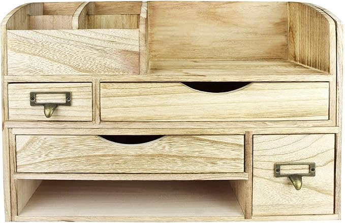 Ikee Design Large Extendable Wooden Desktop Organizer For Office Supplies, Storage Shelf Rack Book Shelf, Stationary Compartment Holder, Back to School, 17 1/4 W x 7 1/2 D x 12 H in