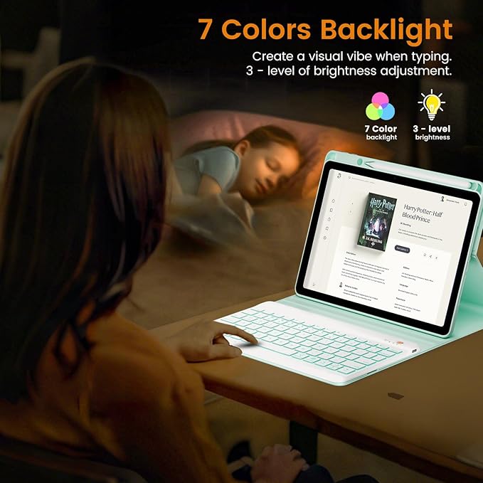 OYEEICE for iPad 11th 10th Generation Case with Keyboard - 7 Color Backlit, Wireless Detachable Keyboard, Pencil Holder, Folio Cover for iPad 11th A16 11" 2025 10th Gen 10.9" 2022 - Green
