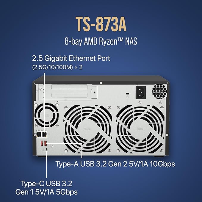 QNAP TS-873A-8G 8 Bay High-Performance NAS with 2 x 2.5GbE Ports and Two PCIe Gen3 Slots