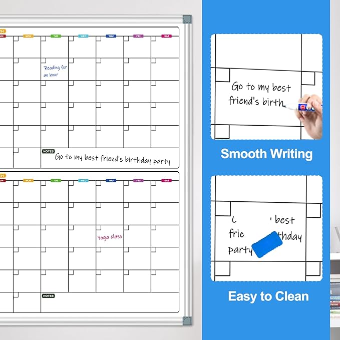Magnetic Large Calendar Whiteboard for Wall 72" x 40", 4 Month Dry Erase Board Calendar for Wall Mounted Board, Big White Boards for Wall, Office White Board Planning Board for School, Home