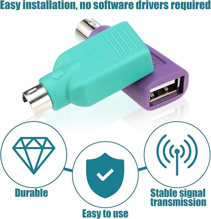 4 Pcs PS/2 to USB A Adapter Male to Female Keyboard Adapter 2 Colors USB Female t o PS/2 Male Converter for Mouse and Keyboard PS-2 Jack t o USBs A Plug Replacement for Desktop PC Laptop Notebook