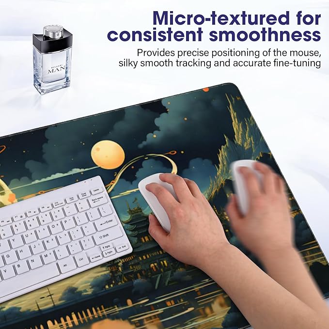 Full Desk Mouse Pad with Stitched Edges, 31.4” x 15.6” Waterproof Surface & Non-Slip Rubber Base – Ideal for Gaming, Office and Home