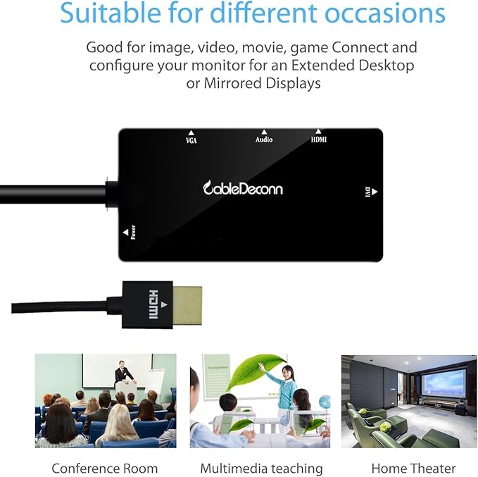 CABLEDECONN Multiport 4-in-1 HDMI to HDMI/DVI/VGA Adapter Cable with Audio Output Converter (Black)