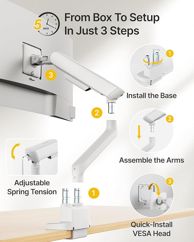 monTEK Dual Monitor Arm, Mechanical Spring Monitor Arm for 17-35" Screens, Adjustable Monitor Desk Mount Each Holds up to 26.4 lbs with C Clamp/Grommet Desk Mount, VESA 75/100mm